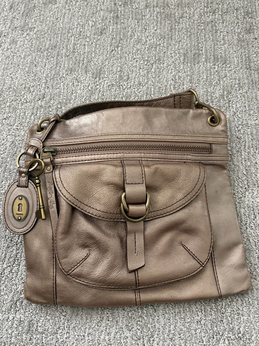 Fossil Taupe Leather Crossbody Bag